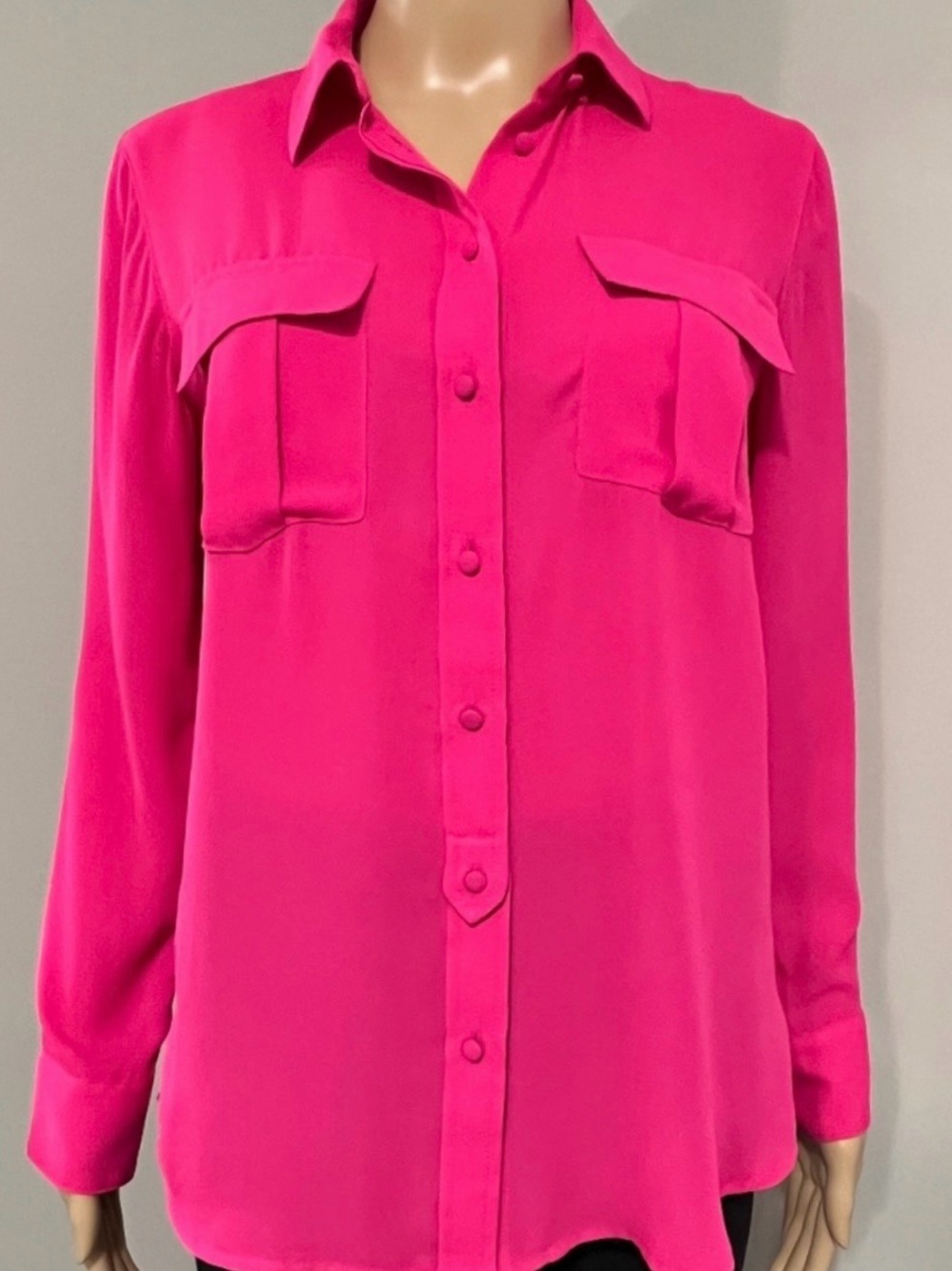 Banana Republic Dillon Classic Fit Button Up Blouse in Hot Pink, Petite Small